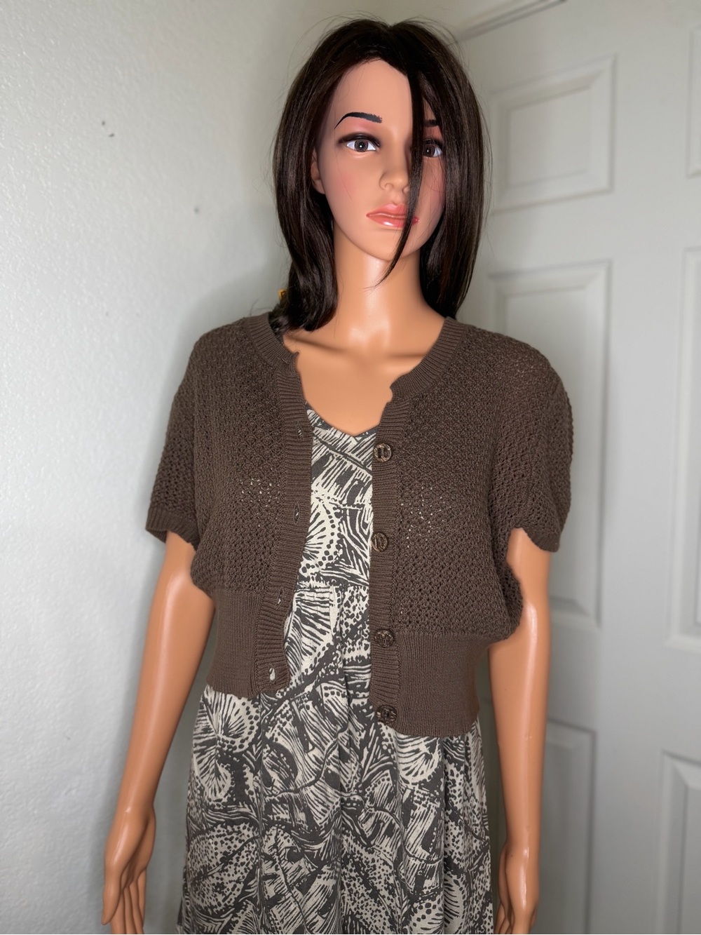 Aeropostale Brown Cropped Short-Sleeve Knit Cardigan